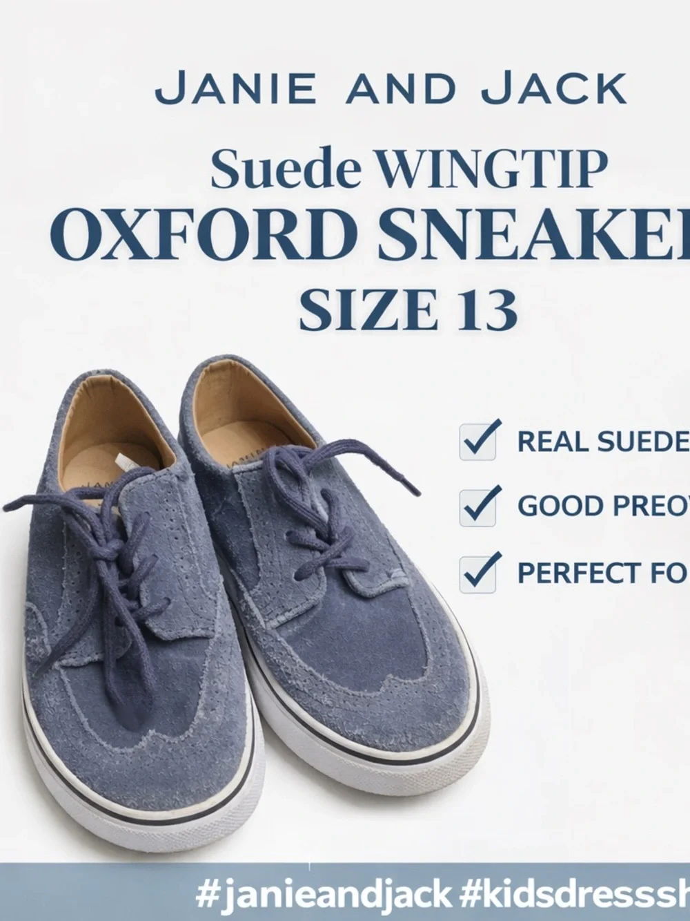 Janie and Jack Boys Suede Wingtip Oxford Sneakers Sz 13 Blue Dress Casual Shoes